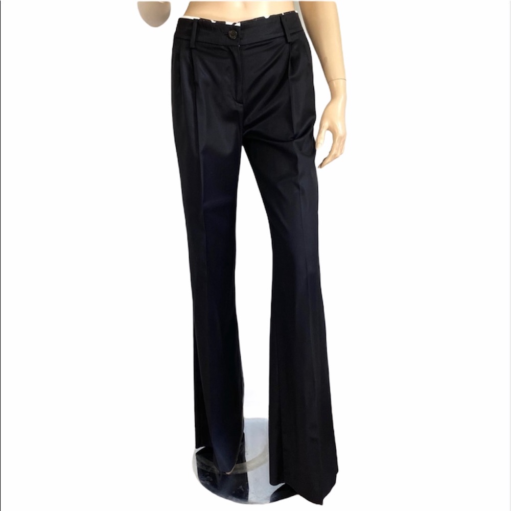 Faconnable Women's Black Satin Wide Leg Trouser Dress Pants 2